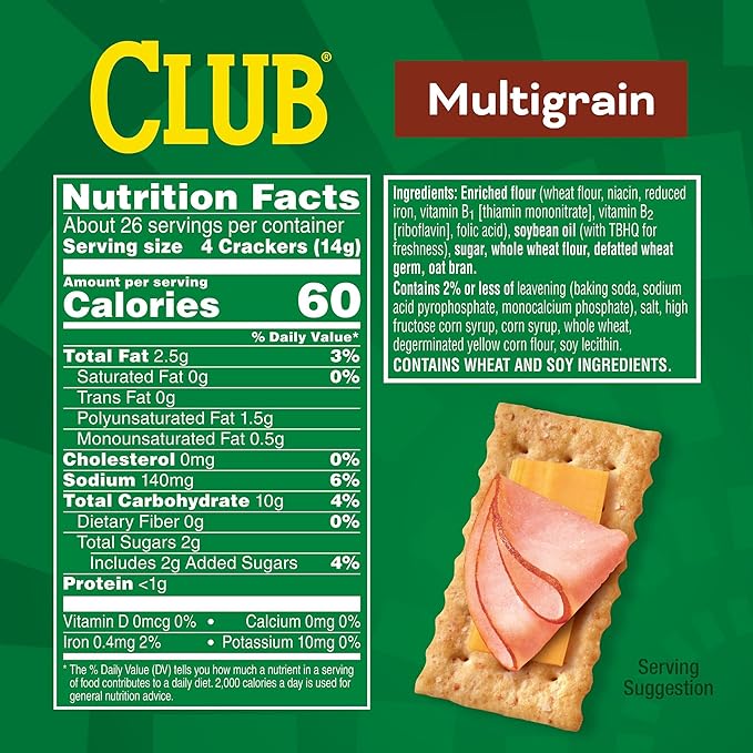 Club Crackers, Lunch Snacks, Snack Crackers, Multigrain, 152.4oz (12 Boxes)
