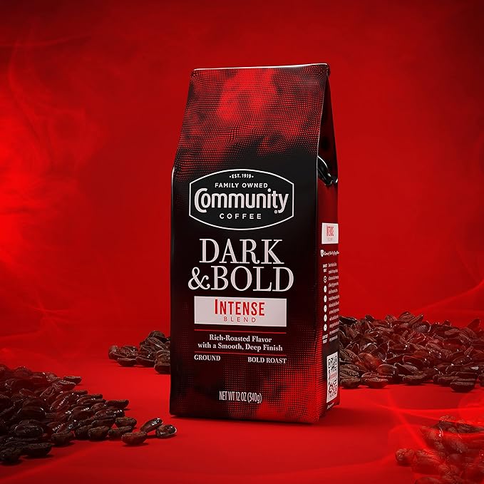 Community Coffee Dark & Bold Intense Blend 72 Ounces, Dark Roast Ground Coffee, 12 Ounce Bag (Pack of 6)