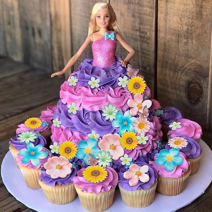 Morofme 55pcs Edible Flower Butterflies Cake Topper Wafer Paper Flower Cupcake Toppers Hawaiian Flower Cake Decorations Mixed Size for Tropical Luau Themed Birthday Baby Shower Party Supplies