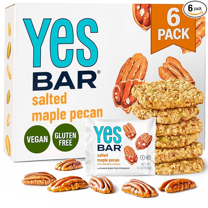 YES Bar ??Salted Maple Pecan ??Plant Based Protein, Decadent Snack Bar ??Vegan, Paleo, Gluten Free, Dairy Free, Low Sugar, Healthy Snack, Breakfast, Low Carb, Keto Friendly (6 Count)