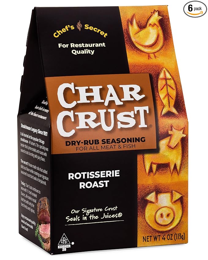 Char Crust Dry-Rub Seasonings Rotisserie Roast | All-in-one seasonings | Perfect for Chicken, Prime Rib, Roasts, Potatoes | Signature Crust that Seals in the Juices, 4 Ounce (Pack of 6)