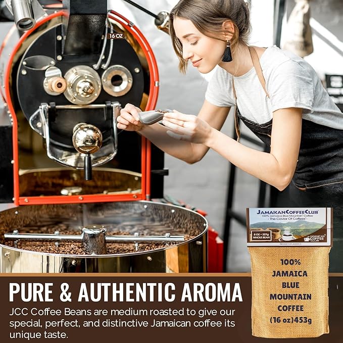 JamaicanCoffeeClub 100% Blue Mountain Whole Bean Coffee ??WB 8oz Jamaican Roasted Beans, Smooth Rich Flavor, Handpicked Gourmet Beans, Bold Medium Roast ??Fresh Pack, Premium Jamaican Coffee