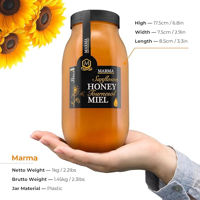 HONIGMA® Marma Sunflower Honey | Authentic Raw Honey from Ukraine | 100% Pure, Unpasteurized & Fully Crystallized | 1000g/35.2oz | Naturally Solid Texture | Pack of 1