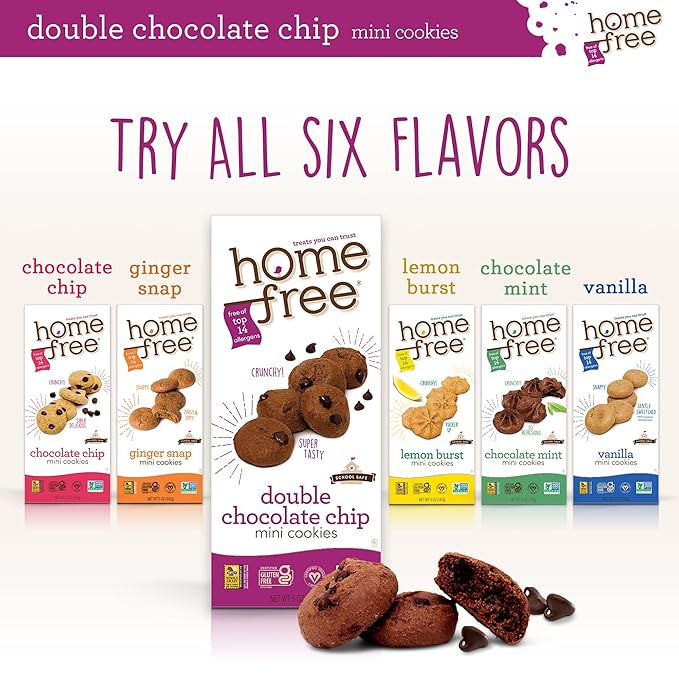 Homefree Mini Double Chocolate Chip Cookie Box, Gluten Free, Nut Free, Vegan, School Safe and Allergy Friendly Snack, 5 oz. Box (Pack of 6)