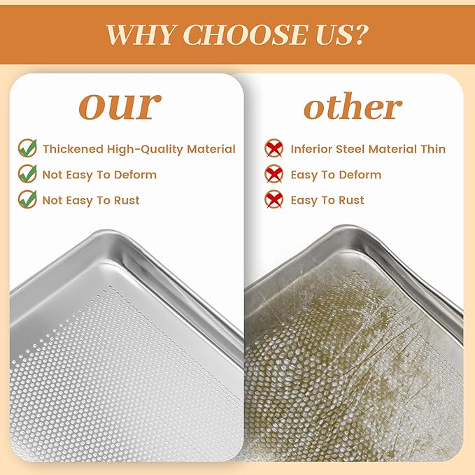 6 Pack Full Size Baking Sheet Pans Perforated, Aluminum Commercial Cookie Sheets Non-Stick, 26"x18"