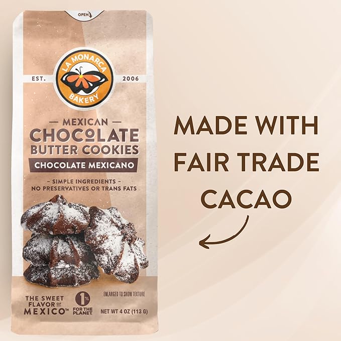 Mexican Chocolate Butter Cookies, 4 Ounce (Pack of 3), Made with Real Butter and Fair Trade Cacao by La Monarca Bakery