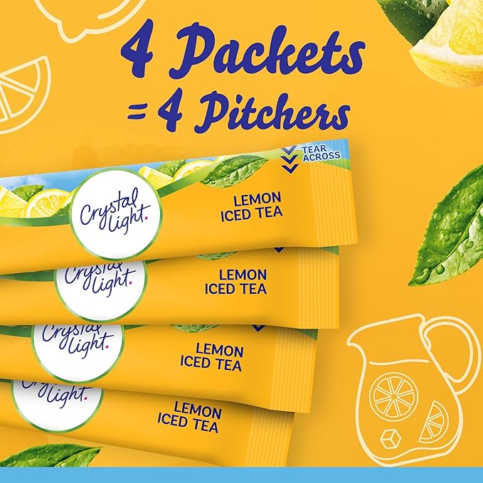 Crystal Light Sugar-Free Lemon Iced Tea Naturally Flavored Powdered Drink Mix 4 Count Pitcher Packets