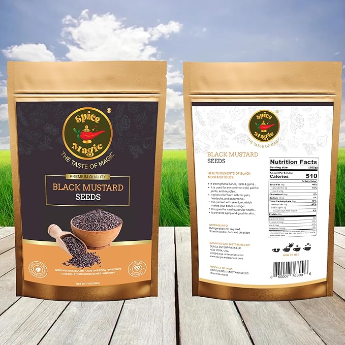 Spice Magic Black Mustard Seed ~ 100% Pure, Aromatic & Natural | 7oz (200g) I Kali Rai | Non-GMO | Indian Origin