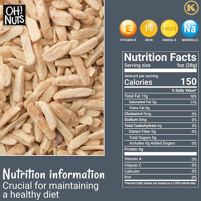 Oh! Nuts Almonds Honey Glazed Slivered - Raw - 100% Natural - 2 lb - High-Protein Almond - Packed in New York Zip-Seal Bag for Exceptional Freshness