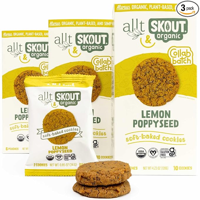 Skout Organic Soft Baked Cookie Variety Pack (3 Pack) | Soft Baked Cookies | Plant-Based | Vegan | Gluten, Dairy, & Soy Free (3 Pack, Lemon Poppyseed)