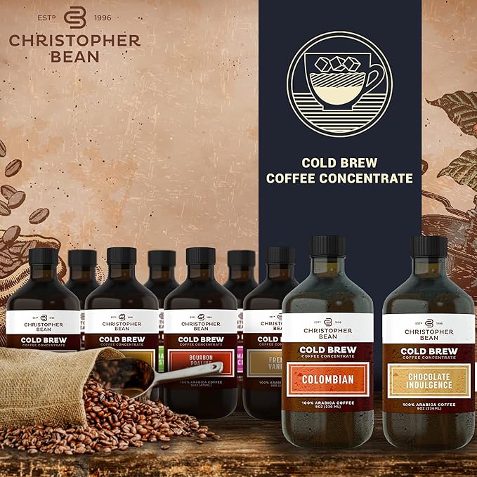Christopher Bean Coffee - Certified Kosher - French Roast Coffee Concentrate, Unsweetened Cold Brew & Iced Distillate Liquid Java. Hand Crafted Concentrated 100% Arabica, Pure Coffee Bean Extract 8-Ounce Bottle, 40 Servings