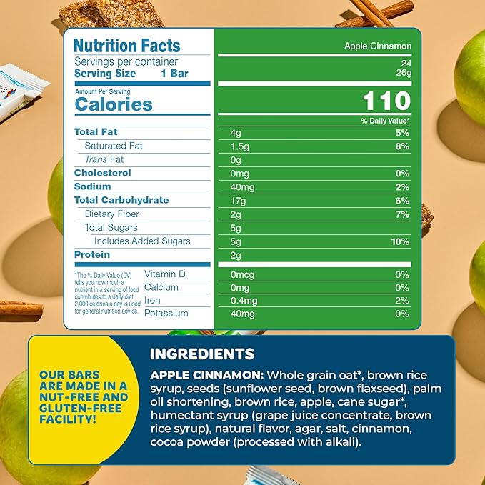 Blake’s Seed Based Chewy Granola Bars — Apple Cinnamon (24 Count), Vegan, Gluten Free, Nut Free & Dairy Free, Healthy Snacks for Kids or Adults, School Safe, Low Calorie Soy Free Snack