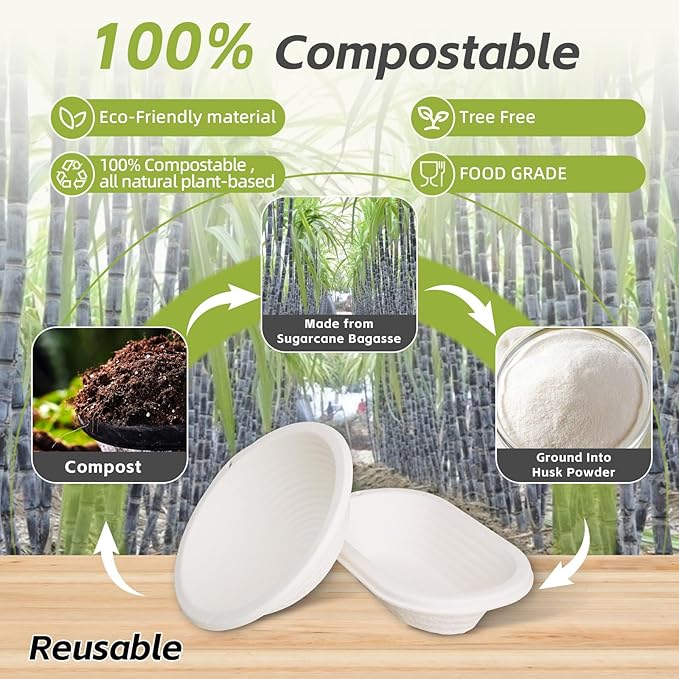 6x 10inch Round Pulp Sourdough Banneton Bread Proofing Basket Brotform Baking Supply with 30pcs Disposable Non-Woven Liners and Storage Bag for Professional and Homemade Bread