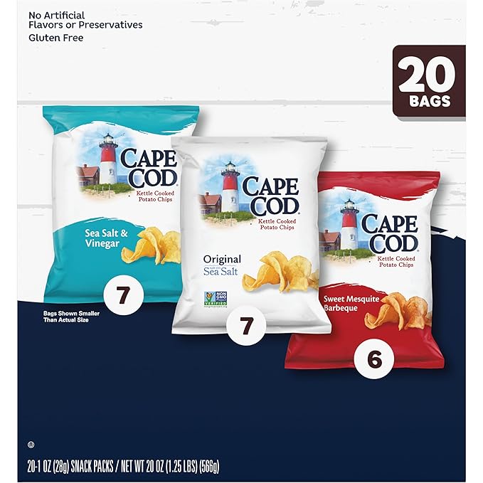 Cape Cod Potato Chips Variety Pack, 1 Oz, 20 Ct (Pack of 2)