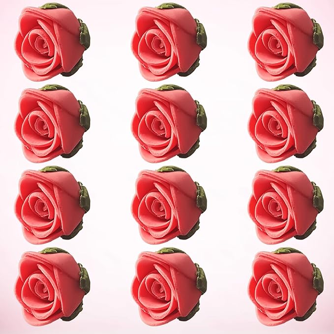 Confect Edible Coral Rose Cake Toppers | Handmade Edible Roses for Cakes, Cupcakes & Donuts | Floral Sugar Decorations for Wedding, Birthday & Festive Desserts ??Pack of 12