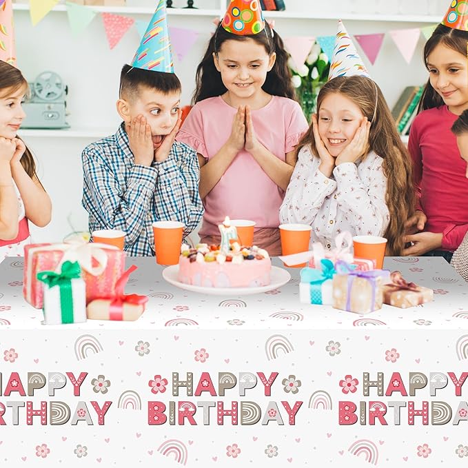 3Pcs Boho Rainbow Party Tablecloths Pink Boho Birthday Table Covers Retro Hippie Themed Party Decorations Plastic Disposable Rectangular Table Cloth Decor for Kids Birthday Baby Shower Supplies