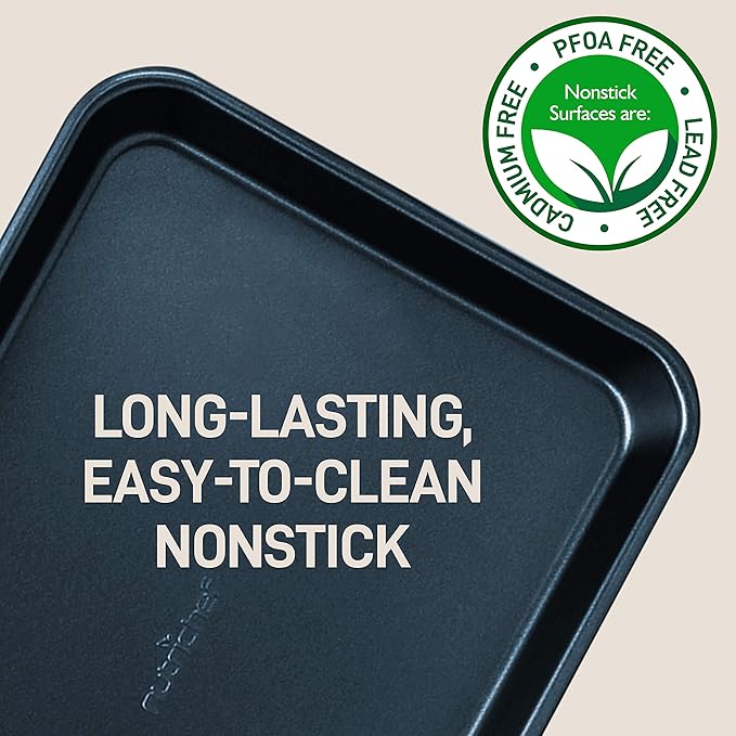 NutriChef 2-Piece Non-Stick Baking Sheet Pan Set - Premium Carbon Steel Cookie Sheets for Baking - Large and Medium Size Nonstick Oven Baking Trays - Blue Diamond