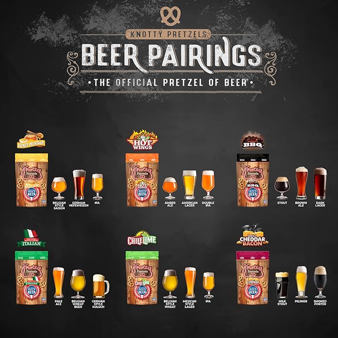 Knotty Pretzels - "The Official Pretzel of Beer" 7.5 Ounce Pretzel in Resealable Snacks Bags - Variety Pack (6 Pack)