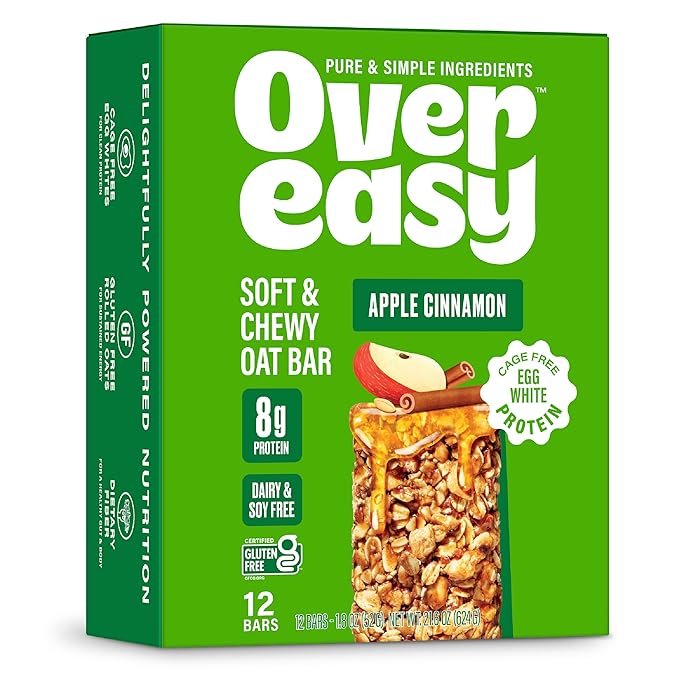 Over Easy Soft and Chewy Granola Breakfast Bars - Granola and Protein Bars - Energy Snack Bars - Clean, Gluten Free, Dairy Free, Soy Free and Kosher (Apple Cinnamon, 12 Count)