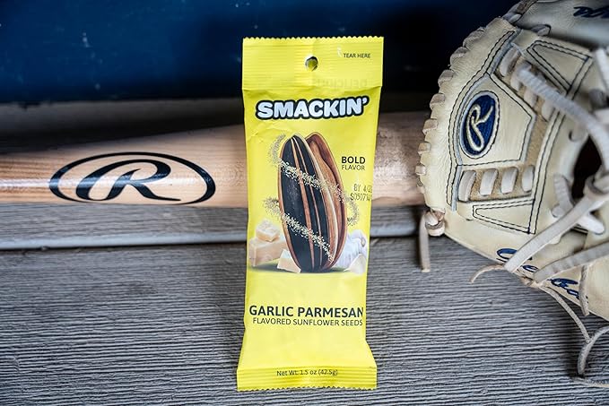 SMACKIN' Sunflower Seeds | Roasted Jumbo Sunflower Seeds | 6 Flavor Sampler Pack | 1.5 Ounce Flavored Sunflower Seeds | Small-Batch, American Made Sunflower Seeds | Keto Snacks (6 Bags, Garlic Parmesan)
