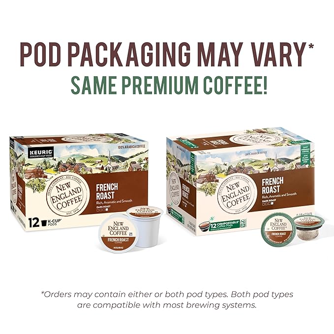 New England Coffee French Roast Dark Roast Single Serve Pods, 12ct Box (Pack of 6)