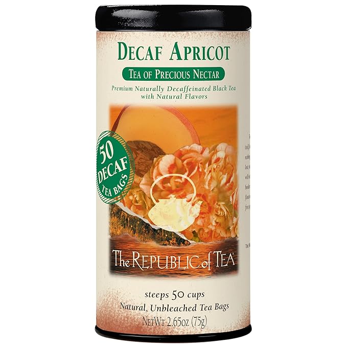 The Republic of Tea ??Decaf Apricot Black Tea Tin, 50 Tea Bags, Environmentally-Friendly Decaffeinated Tea