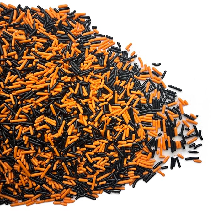 SE Si&Moos Black and Orange Sprinkles Edible Black and Orange Jimmies Soft Jimmy Sprinkles Halloween Cake Decorations Christmas Cookie Decorations for Cake Decorating,Ice Cream Toppings & Baking 2.75 OZ