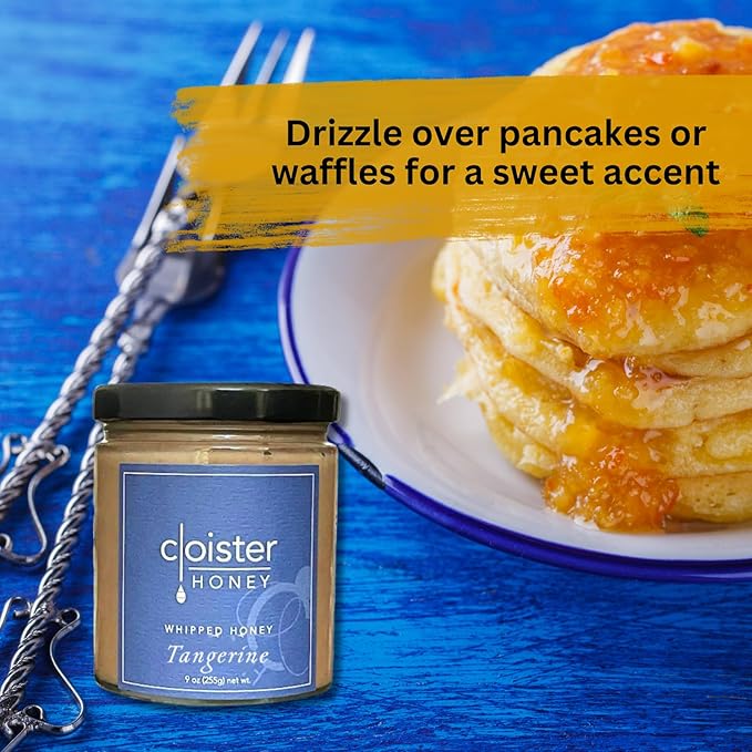 Cloister Honey Whipped Honey - Tangerine (9 oz) | Hand Crafted | Raw Artisan Honey | 100% Pure, Raw & Unfiltered | All Natural | Made in USA |