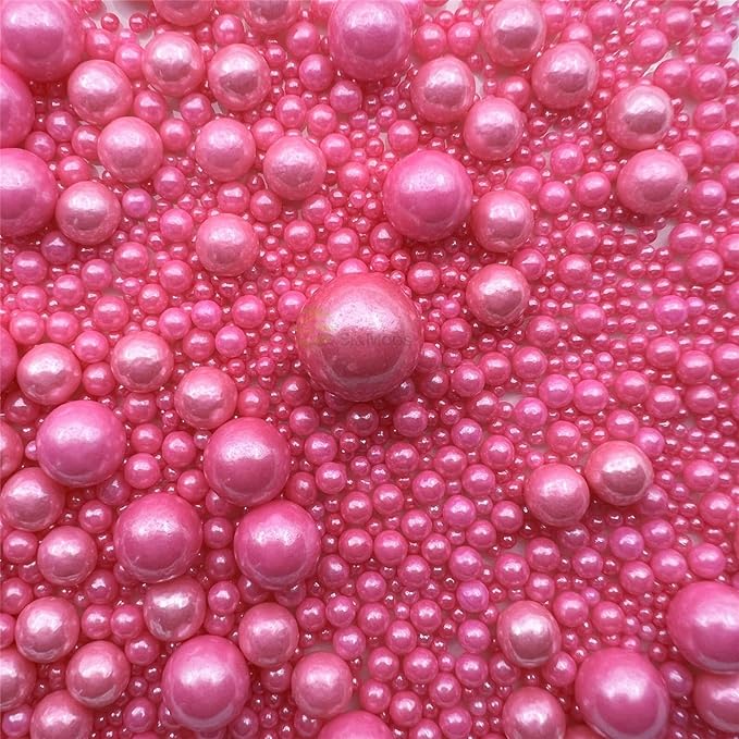 SE Si&Moos Hot Pink Edible Pearls Pink Pearl Sprinklesfor Cake Decorating Edible Cake Sugar Pearls Halloween Christmas Cookie Decorations Edible Cake Decorations for Cakes,Cupcakes Toppers 3.5 OZ with Tweezers