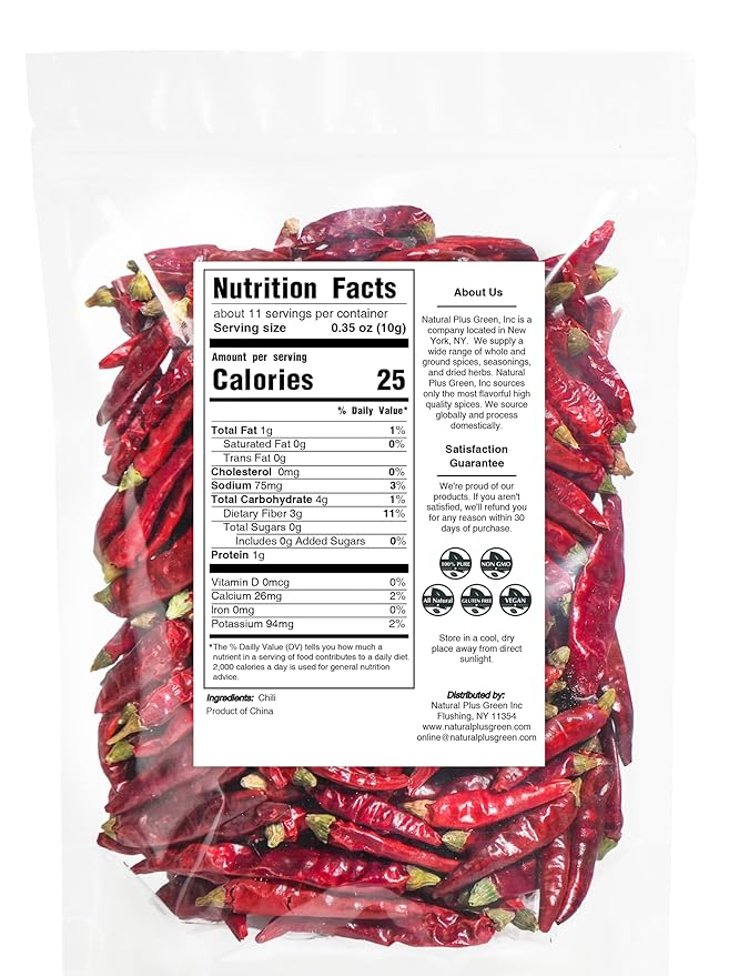Natruen Whole Dry Szechuan Chinese Red Chili Pods 4 Oz (Medium Hot), Spicy Sichuan Dried Red Hot Chilies for Chili Oil, Paste, and Sauce