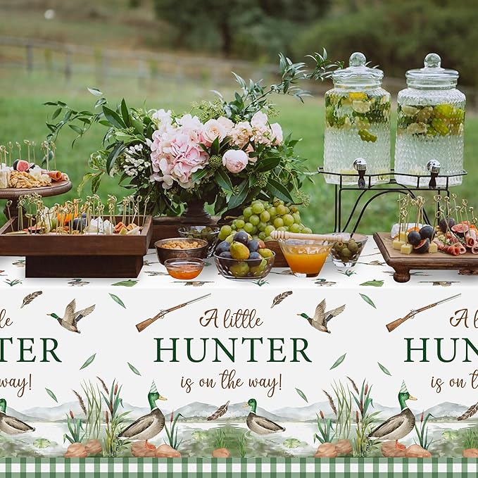 Mallard Duck Party Tablecloths - 3Pcs Hunting Duck Baby Shower Disposable Table Cover, A Little Hunter is on The Way Plastic Table Cloth for Baby Shower Party Decorations 51 x 86 Inch