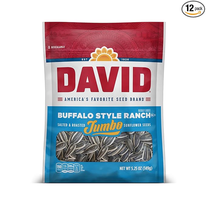 DAVID Seeds Roasted and Salted Spicy Queso Jumbo Sunflower Seeds, Keto Friendly, 5.25 Ounce (Pack of 12)