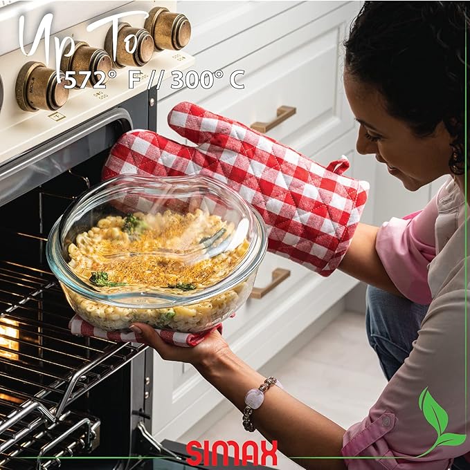 Simax Casserole Dish For Oven: Round Glass Casserole Set With Lids,1 Glass and 1 Plastic Cover ??Clear Baking Pan,Borosilicate Glassware,2.5 Quart Capacity Plus 1.5 Quart Lid