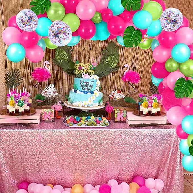 33 Pack Happy Birthday Cake Topper Tropical Luau Cake Pick Glitter Flamingo Plam Leave Pineapple Cupcake Decoration for Summer Baby Shower Birthday Party Supplies