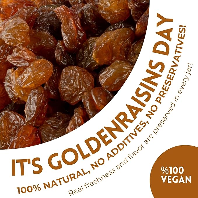 HASANZADE Golden Raisins Organic Gluten Free Vegan Sun Dried Fruit Organic Raisins Healthy Snacks for Adults and Kids Resealable Jar(18,9 Oz)