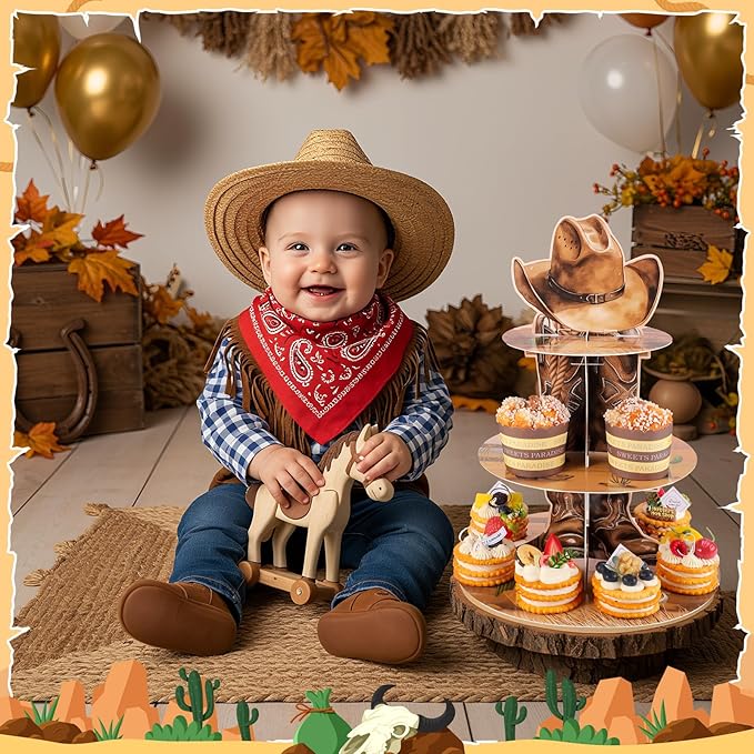 2 Pack Western Cowboy Cupcake Stand Western Party Decorations Wild West Cupcake Holder Cowboy Party Decorations for Boys Birthday Western Theme Baby Shower Supplies
