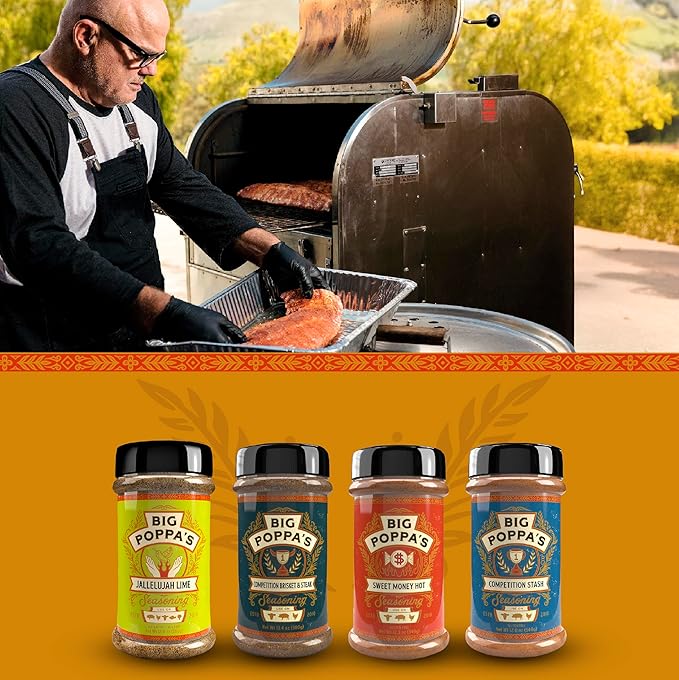 Big Poppa's Sweet Heat Flavor Bundle (4-Pack) - Featuring Sweet Money Hot, Competition Brisket & Steak, Competition Stash, and Jallelujah Lime Seasoning - Ultimate BBQ Seasoning Kit