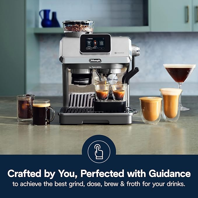 De'Longhi La Specialista Touch Espresso Machine with Grinder & Milk Frother ??Cold Brew & Iced Coffee Maker, Burr Grinder, 10 Drink Presets, Compact Bean to Cup, Award-Winning Italian Design
