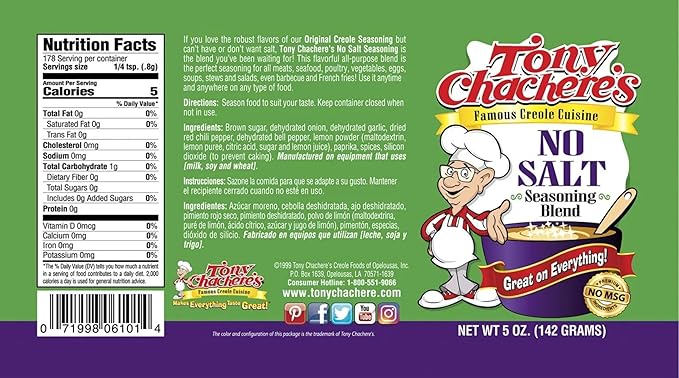 Tony Chachere's Creole and Cajun Seasoning Canisters (2 Pack + Packet) (2 Pack, No Salt)