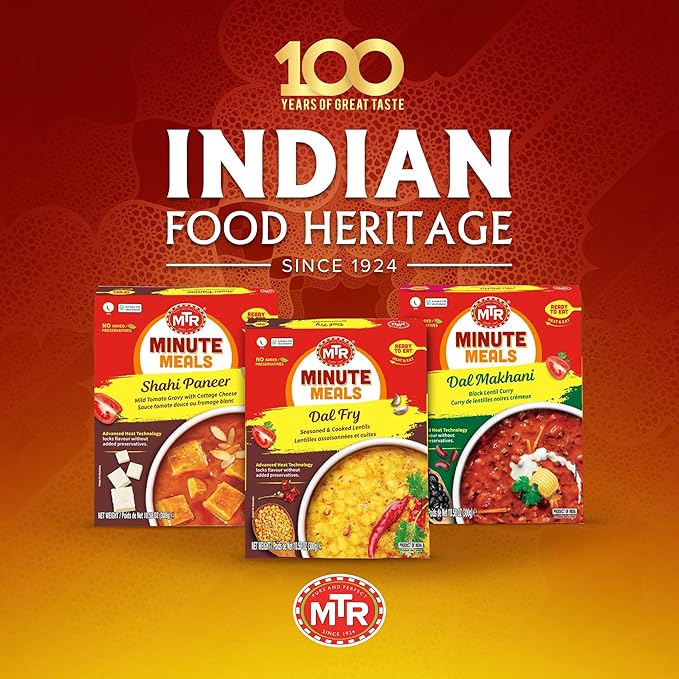 MTR - Minute Meals: Dal Fry - Flavorful Seasoned & Cooked Lentils - Authentic Indian Ready-To-Eat Meal - No Added Preservatives - A Quick Meal Suitable for Vegetarians, Ready in Minutes! (Pack of 6)