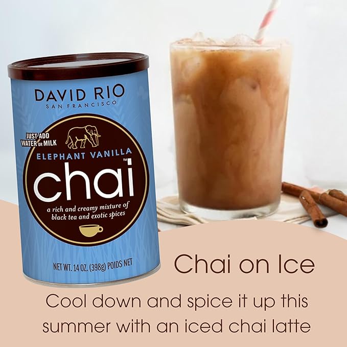 Tiger Spice + Elephant Vanilla Chai Tea Latte Mix (2 Pack) Decaf Black Tea, Organic Spices, Dairy Free, Serve Hot or Cold, Just Add Water or Milk