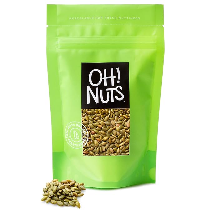 Oh! Nuts Pumpkin Seeds - Dry Roasted Salted - 2 lb - Shelled and Sprouted Pepitas - Packed in New York Zip-Seal Bag for Exceptional Freshness