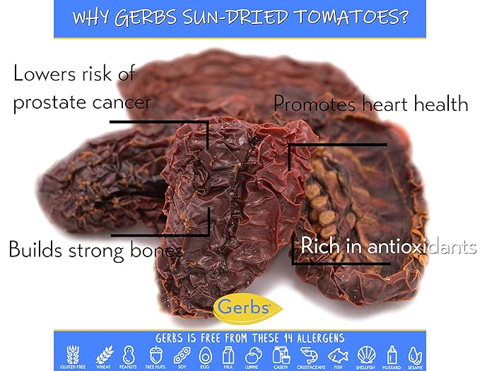 GERBS Sun Dried Tomatoes 2 LBS. Sea Salted | Freshly Dehydrated Resealable Bulk Bag | Top Food Allergy Free | Sulfur Dioxide Free | Excellent in Salads & Charcuterie Boards| Gluten & Peanut Free