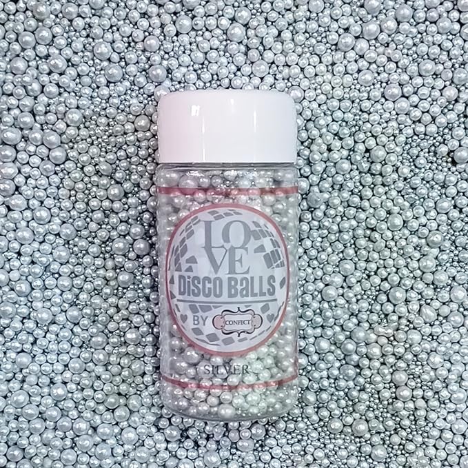 Confect Silver Metallic Sprinkles Mix ??Metallic Sugar Pearls & Decorative Disco Balls for Cake, Cupcake & Cookie Decorating -Vegan, Gluten-Free, Nut-Free, Soy-Free, Dairy-Free, Palm Oil-Free ??4.2 oz