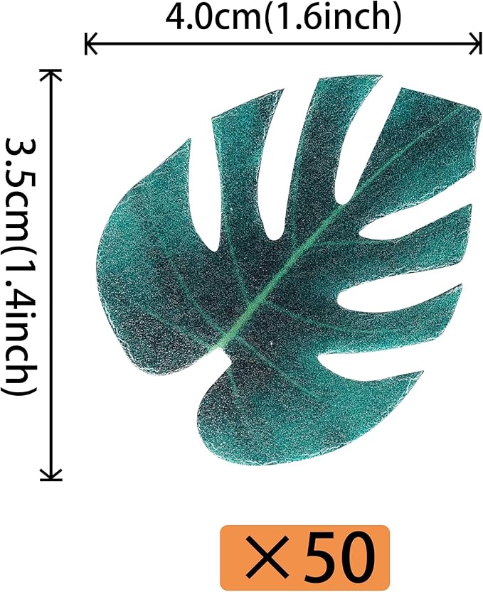 48 Pack Edible Tropical Turtle Leaf Cupcake Toppers Palm leaves Cake Picks for Summer Jungle Theme Baby Shower Kids Birthday Cake Decorations Party Supplies
