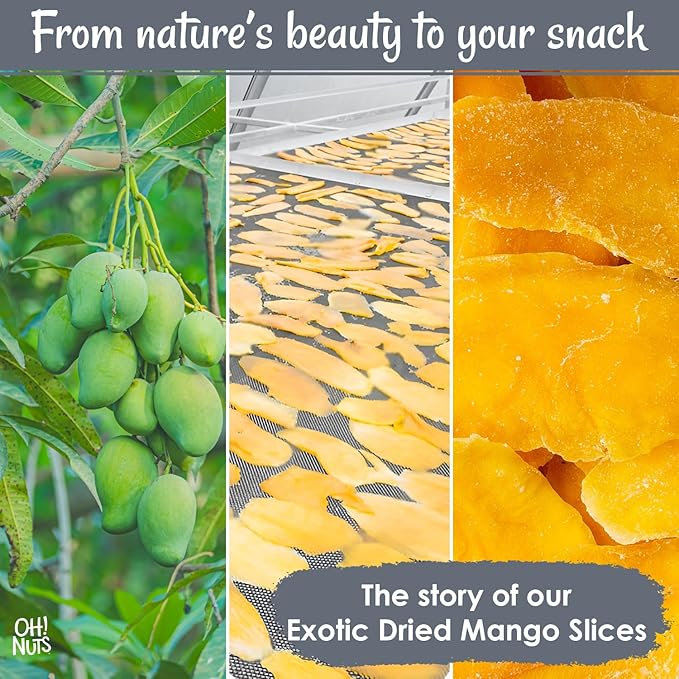 Oh! Nuts Exotic Dried Mango Slices - Sweetened Dehydrated Mango - 1lb Bulk Bag - Dried Mango Fruit Slices for Snacking & Baking - Low Cholesterol, High Fiber