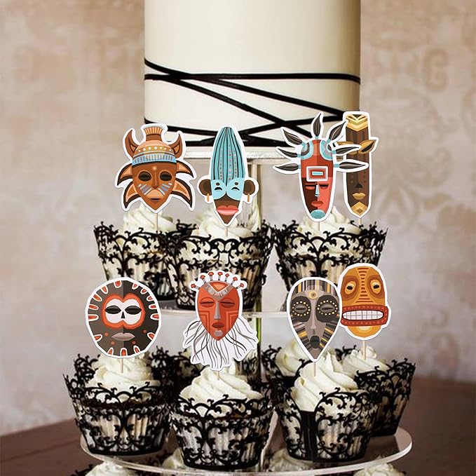 Rsstarxi 40 Pack Hawaii Tiki Cupcake Toppers Tiki Party Decorations Hawaiian Tropical Tiki Totem Cupcake Picks Hawaii Luau Cake Decorations for Summer Aloha Tropical Birthday Party Decorations
