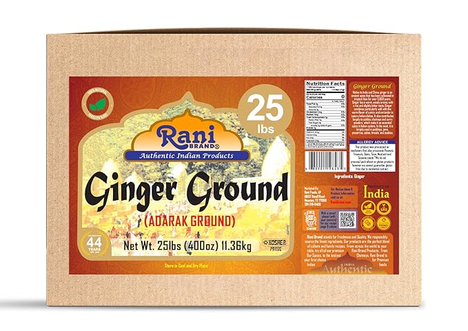 Rani Ginger (Adarak) Powder Ground, Spice 400oz (25lb) 11.36kg Bulk Box ~ All Natural | Vegan | Gluten Friendly | NON-GMO | Indian Origin