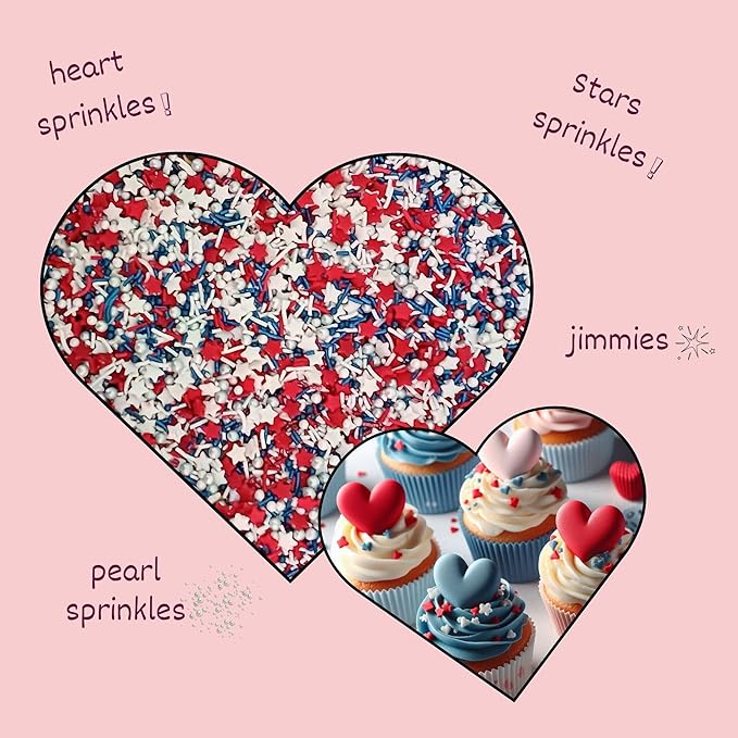 Confect Cake Mate Edible Sprinkles ??Red, White, Navy blue & Silver Star, Pearl Dragees ??Vegan Cake and Cupcake Decorating Toppings for Cookies & Ice Cream | Vegan, Gluten-Free, Soy-Free, Dairy-Free, Palm Oil-Free- 4.2 Oz
