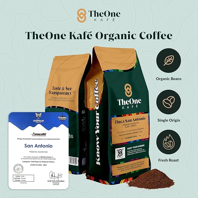 TheOne Kafé Guatemala Medium Roast Ground Coffee ??Organic, Single Origin, Premium Specialty Coffee, Ethically Sourced, Smooth & Rich Flavor ??Fresh Roasted for Espresso, Drip, Pour Over ??12 oz
